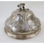 Early Victorian silver muffin dish lid, with embossed and engraved floral motifs throughout,