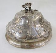 Early Victorian silver muffin dish lid, with embossed and engraved floral motifs throughout,