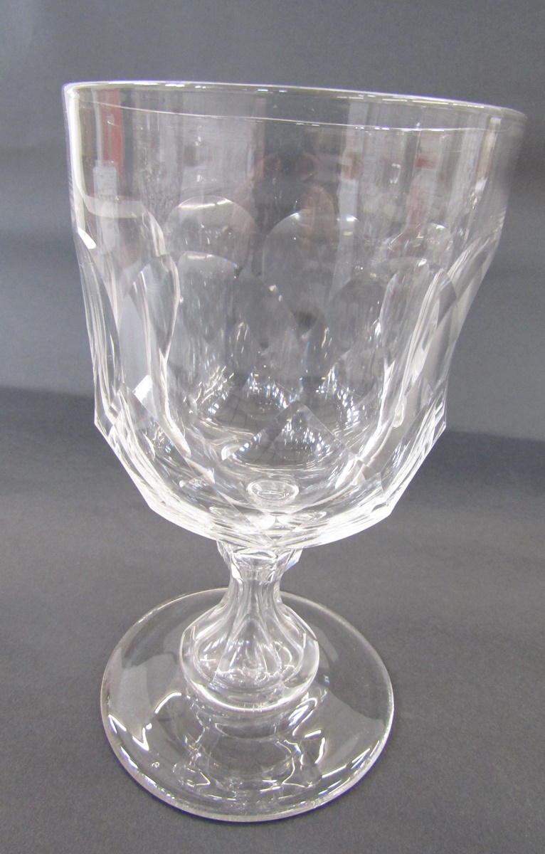 Six cut-glass large water goblets, probably early 20th century, each bowl cut with diamonds and - Image 2 of 3