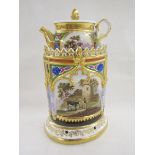 Mid-19th century Russian (Popov) porcelain Veilleuse teapot on stand, underglaze blue Cyrillic
