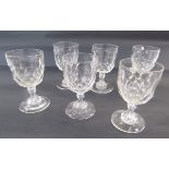 Six cut-glass large water goblets, probably early 20th century, each bowl cut with diamonds and