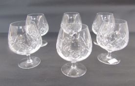 Quantity cut glass to include six brandy balloons, six tumblers, six hocks, five various small