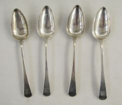 Set of four George III silver tablespoons, with rat tail handles, hallmarked London 1801, by Richard