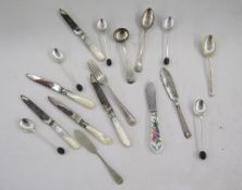 Four 20th century silver coffee bean topped spoons by Mappin & Webb, together with a selection of