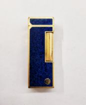 Vintage Dunhill lighter, with blue ground speckled lacquered panels set within gold-plated frame,