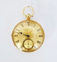 Victorian 18ct gold cased open faced pocket watch, the circular dial having Roman numerals
