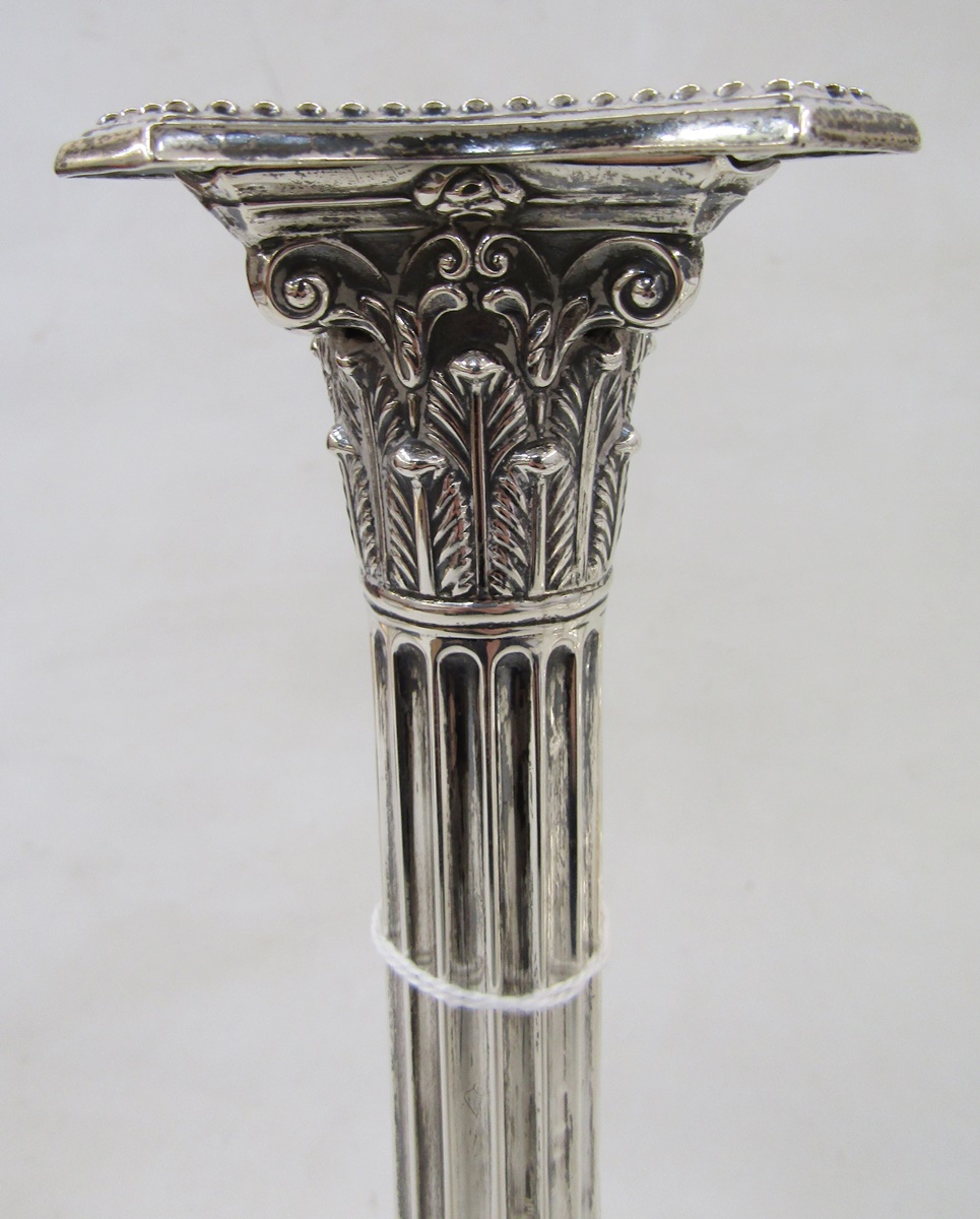 Set of four large Victorian silver candlesticks by Frederick Elkington, Corinthian columns on - Image 4 of 9