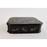 19th century Chinese lacquer and mother-of-pearl inlaid gaming box and mother-of-pearl counters, the