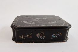 19th century Chinese lacquer and mother-of-pearl inlaid gaming box and mother-of-pearl counters, the