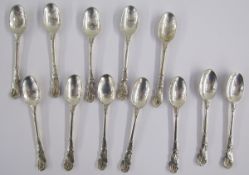 George V set of twelve shell bowled coffee spoons, hallmarked London 1927, makers marks rubbed,