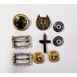 Agate crucifix and various 19th century buckles and brooches including: a pair of paste examples