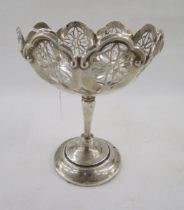 George V silver bon bon dish by Mappin & Webb, with pierced filigree border, on slender stem with