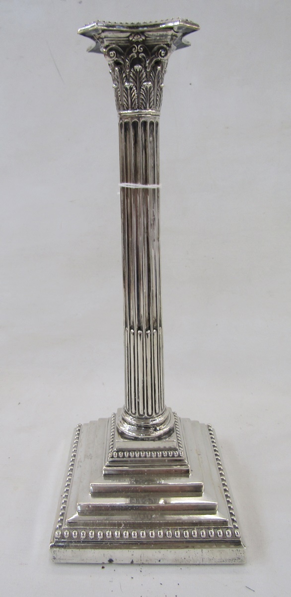 Set of four large Victorian silver candlesticks by Frederick Elkington, Corinthian columns on - Image 5 of 9
