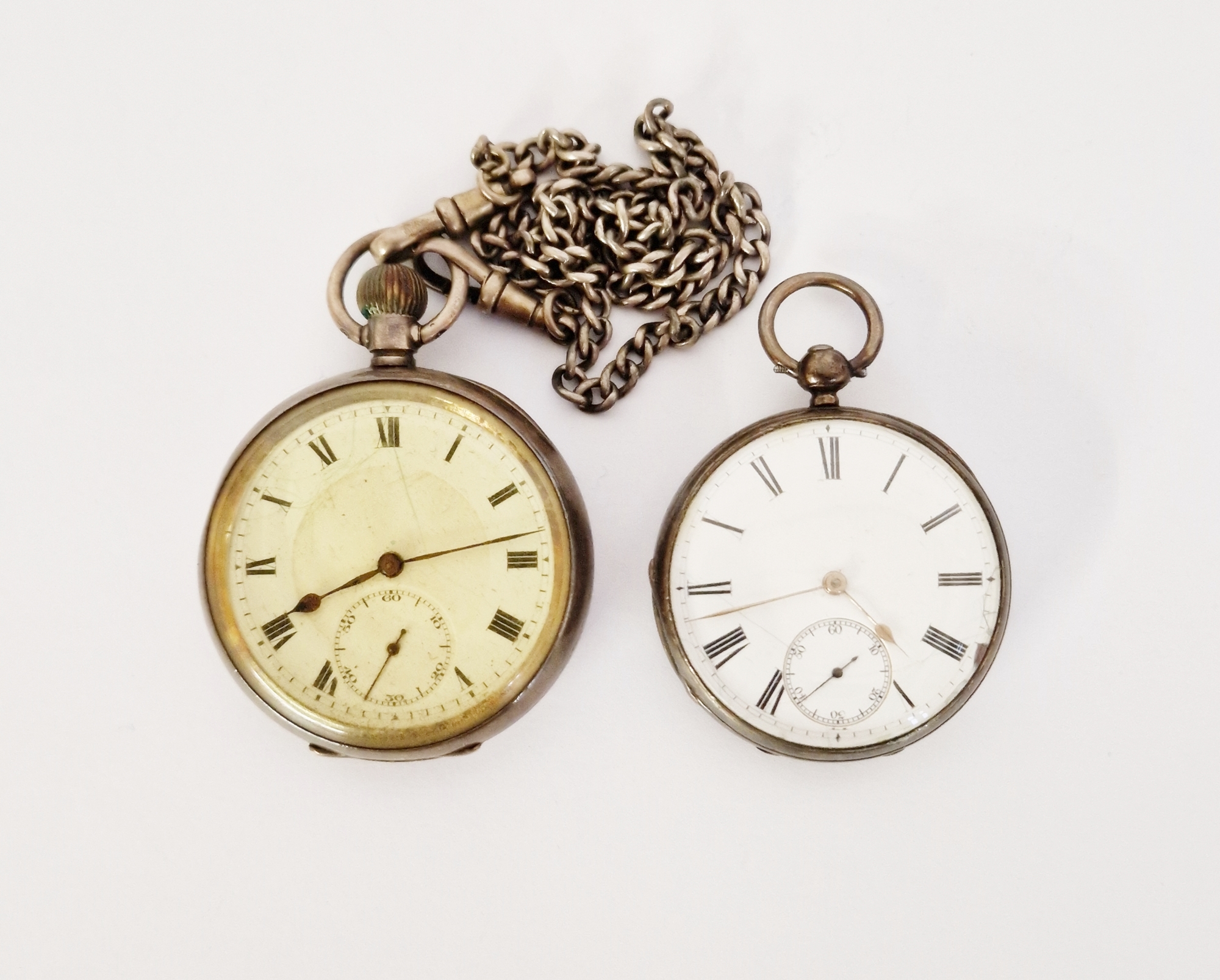 Victorian silver-cased open-faced pocket watch, the enamel dial having Roman numerals denoting hours