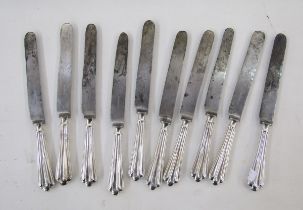 Set of ten 19th century silver plated knives by Elkington & Co, rd no 324624, the blades stamped