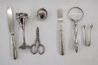 Pair of silver sugar tongs, with bird claw nips, together with silver open salt, continental