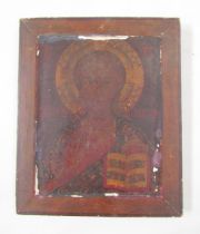 19th century Eastern European icon, probably Russian, painted in tempera and gilding on gesso, inset