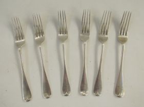 Set of six late Victorian silver table forks, hallmarked London 1900, by Francis Higgins III,