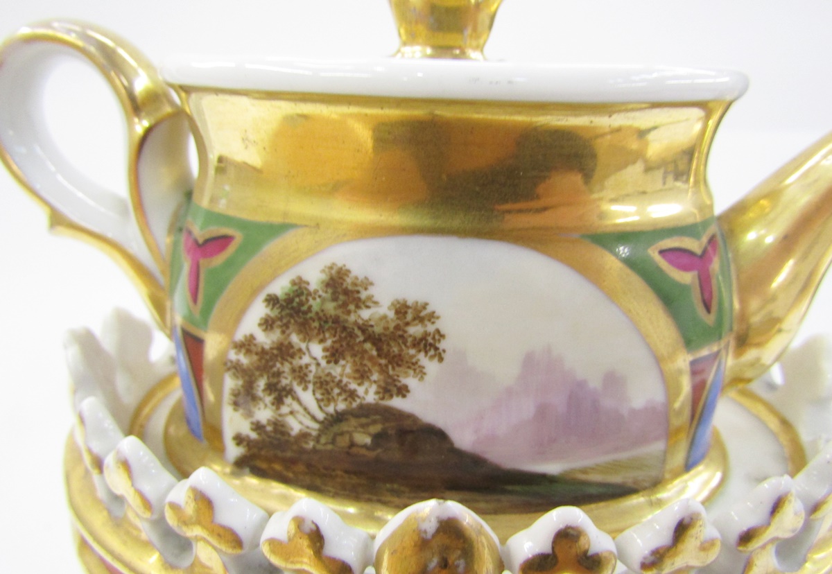 Mid-19th century Russian (Popov) porcelain Veilleuse teapot on stand, underglaze blue Cyrillic - Image 10 of 11