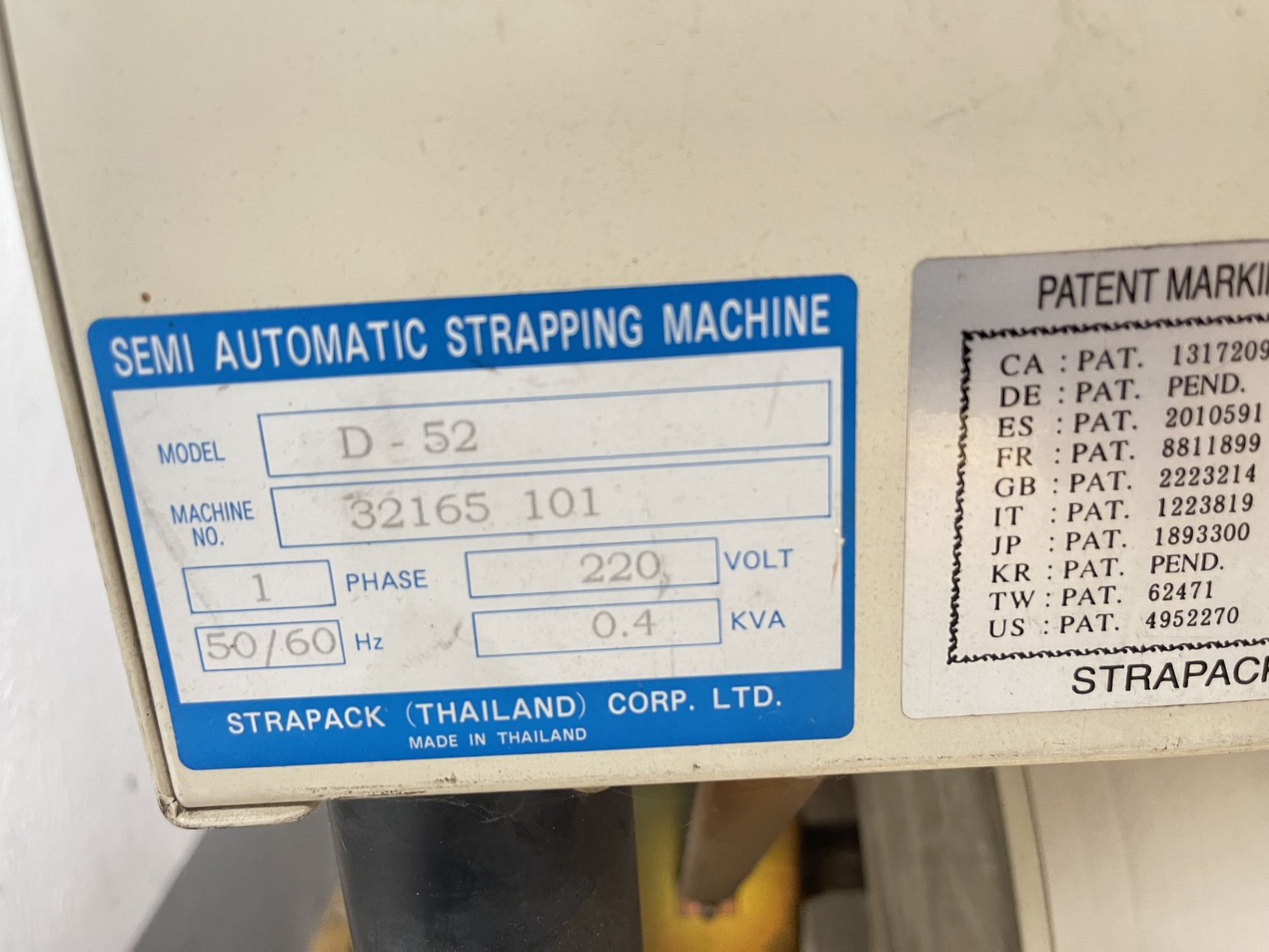 StraPack D-52 Semi Automatic Strapping machine. S/No 32165 101 - Image 5 of 5