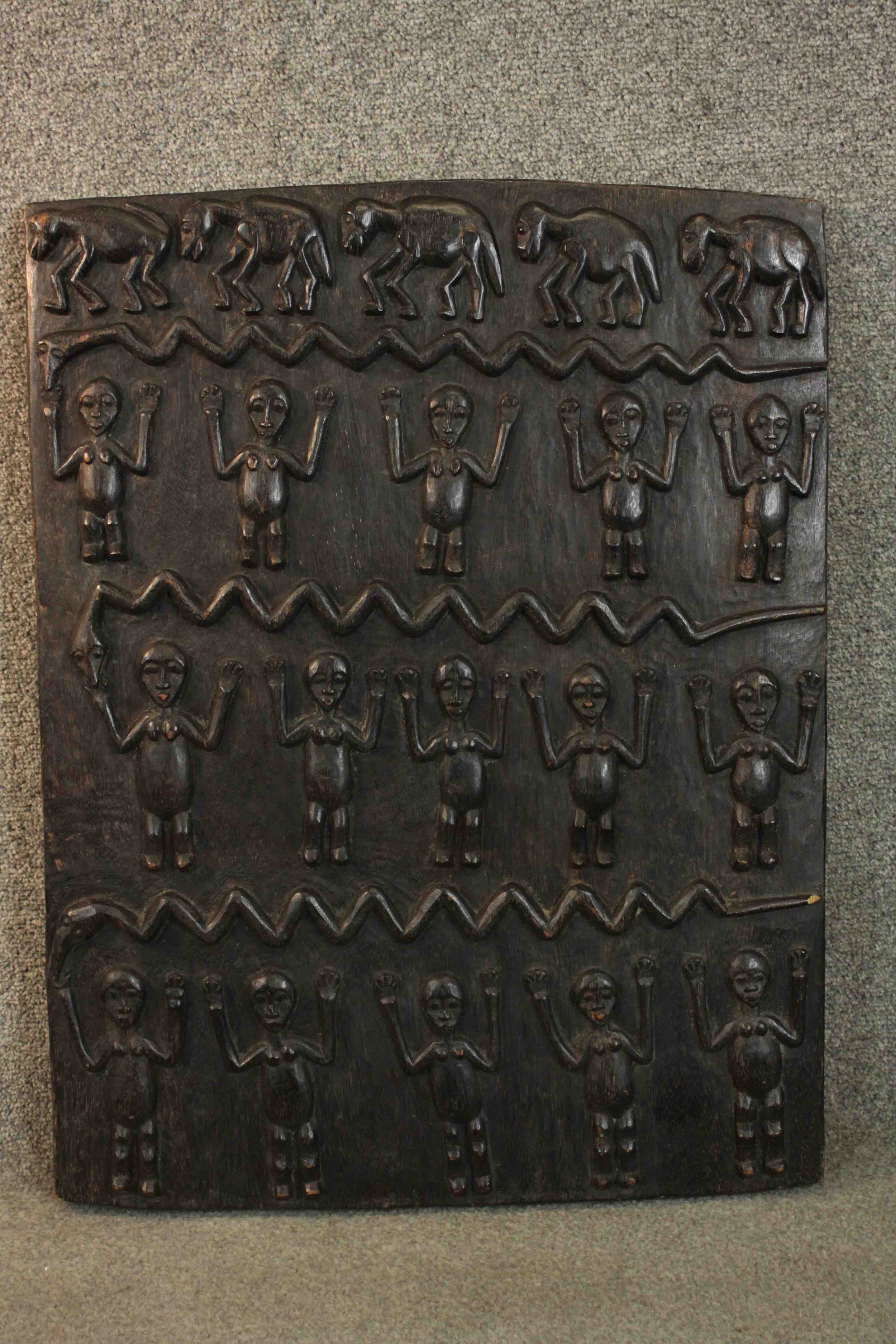 Two early 20th century African tribal carved panels depicting animals and figures. H.70 W.50cm.( - Image 4 of 8