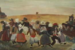 Continental 19th century school, Circle of Dancers in Traditional Clothing, oil on panel, French