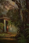 Soedjono Abdullah (Indonesian 1911-1991), Figure in a Garden, oil on canvas, signed lower left. H.73