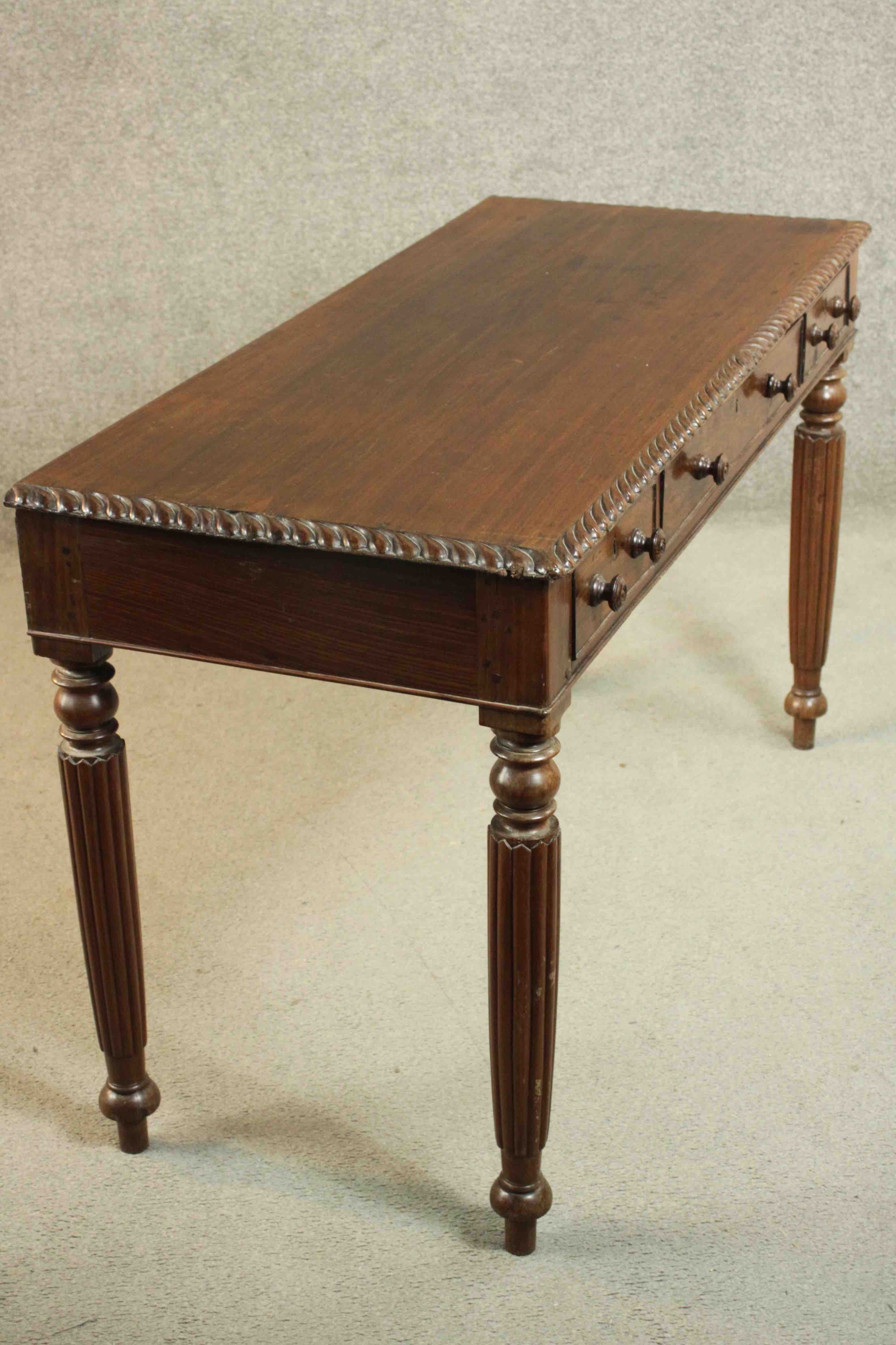 A George III Anglo-Indian side table, the rectangular top with a gadrooned edge, over three short - Image 5 of 13
