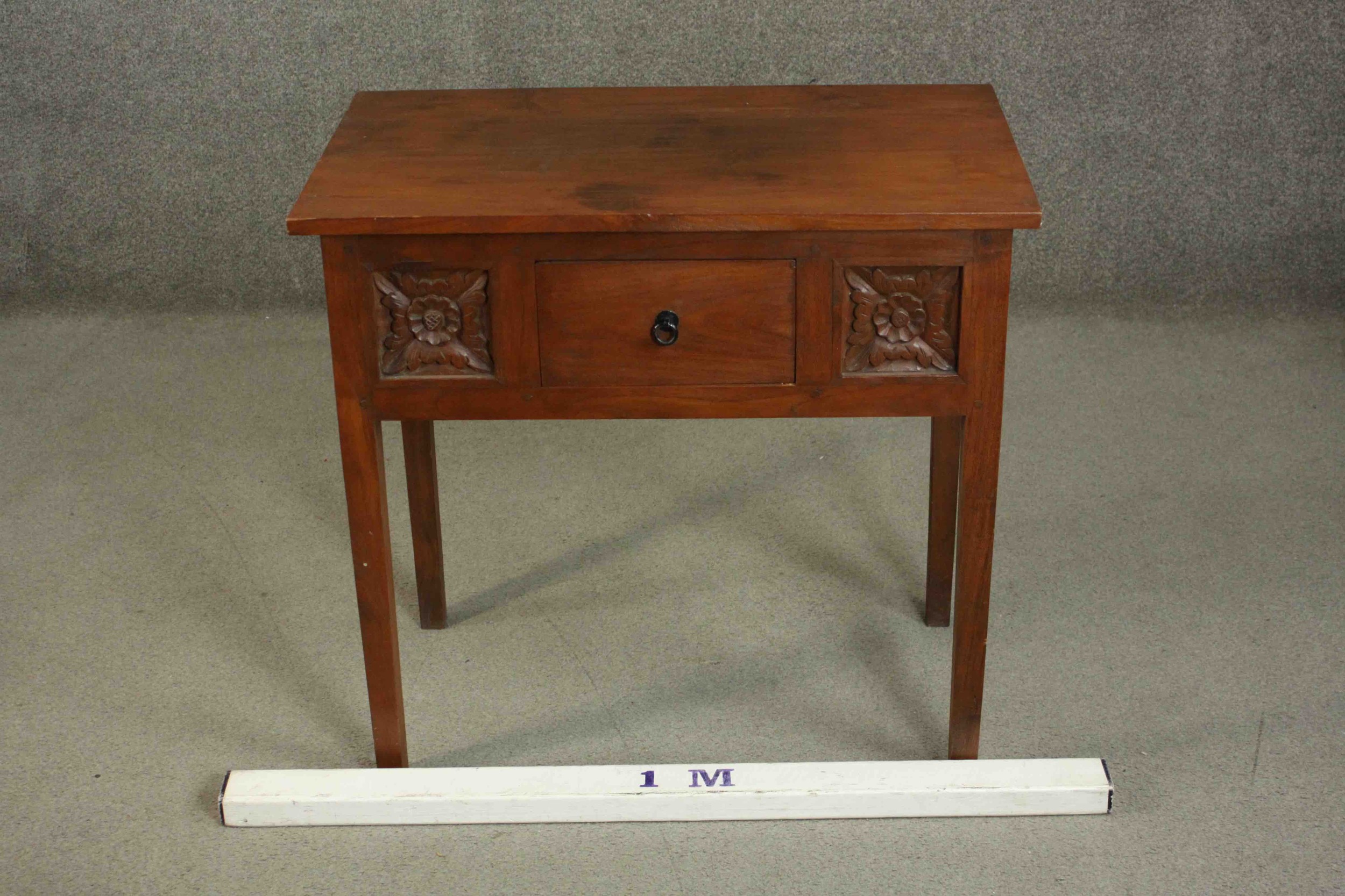 A contemporary Eastern hardwood lowboy, the rectangular top over a single drawer flanked by two - Image 2 of 8