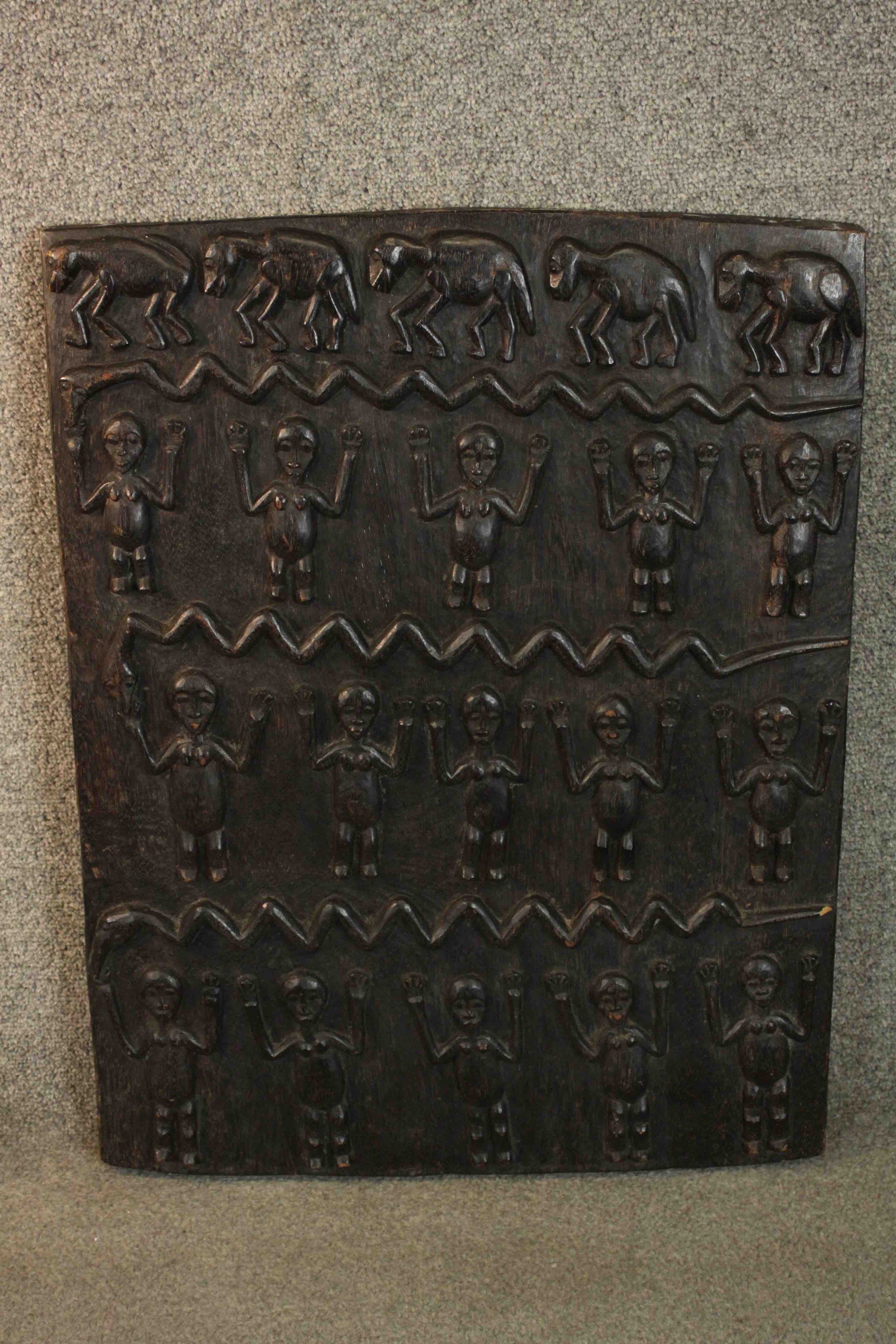 Two early 20th century African tribal carved panels depicting animals and figures. H.70 W.50cm.( - Image 3 of 8