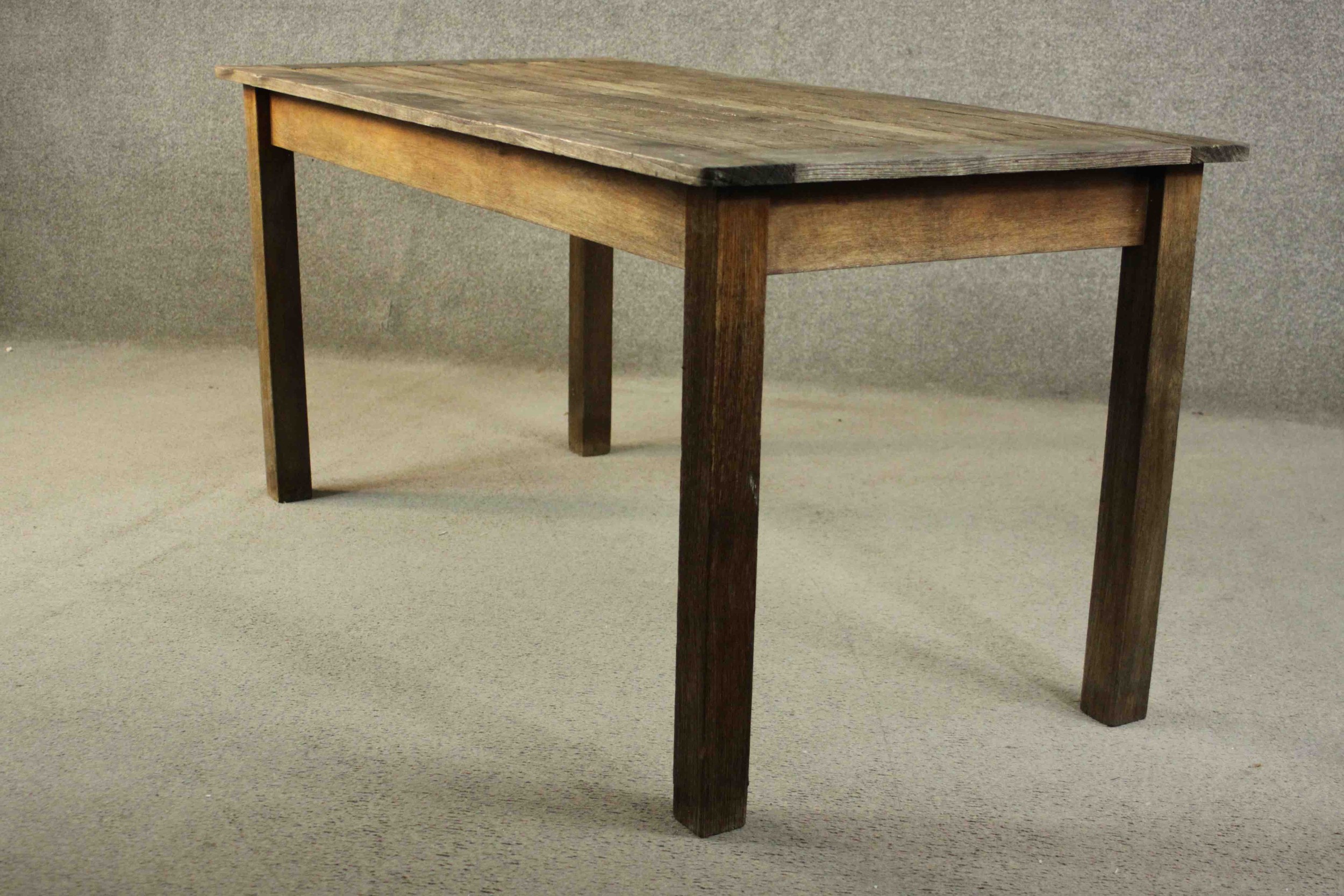 A contemporary Barlow and Tyrie oak garden dining table, with a rectangular slatted top on square - Image 8 of 8