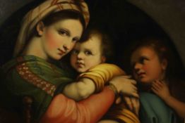 After Raphael, La Madonna della Sedia, 19th century oil on canvas. W.103 W.101cm.