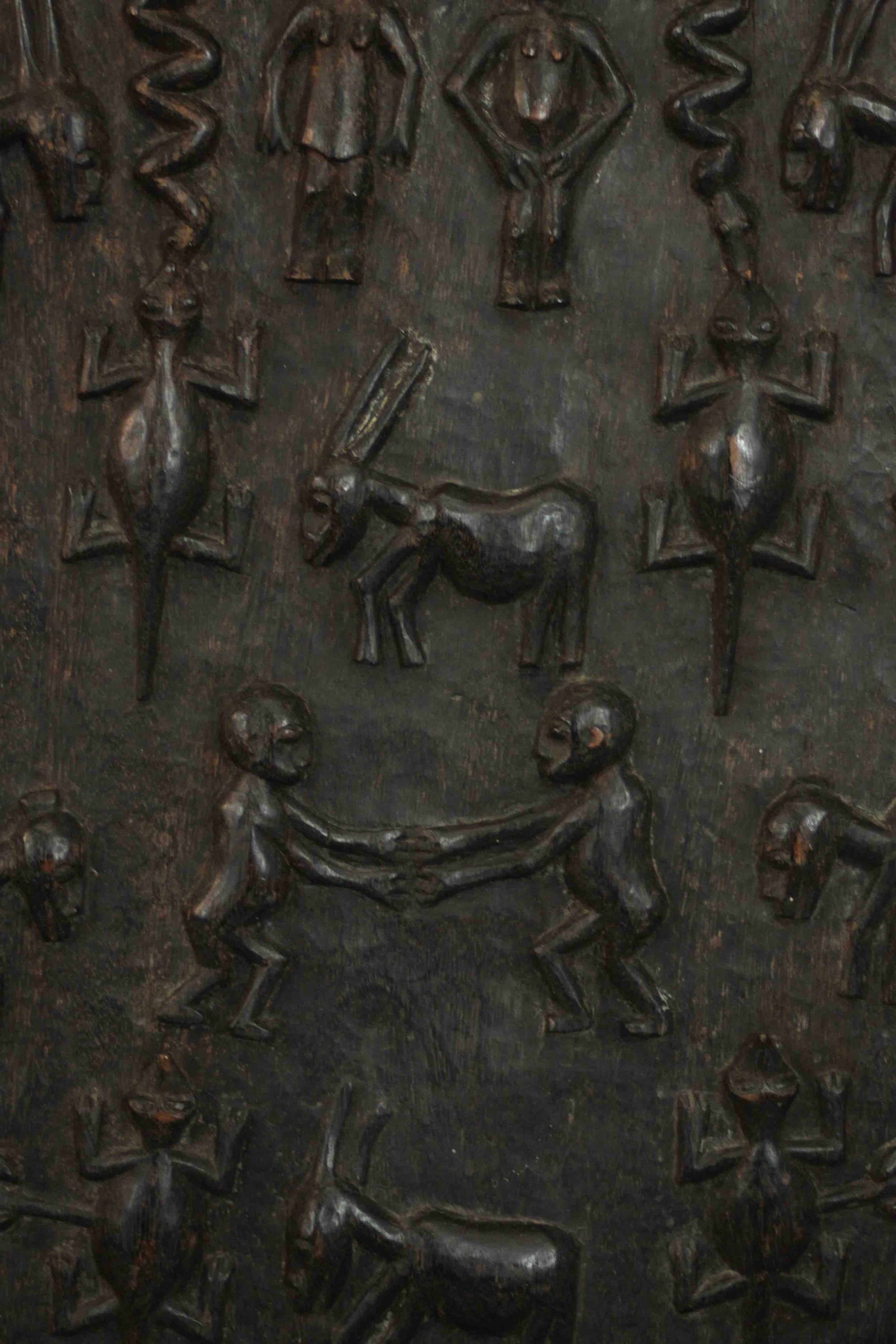 Two early 20th century African tribal carved panels depicting animals and figures. H.70 W.50cm.( - Image 7 of 8