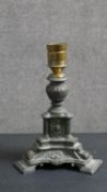 A classical column design brass table lamp with lion head motifs. H.25 W.19cm