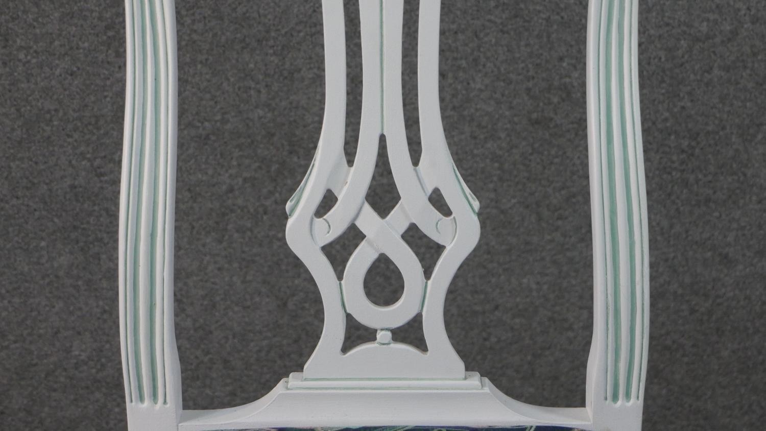 A set of six white painted Chippendale style dining chairs with drop in seats on square supports. - Image 5 of 7