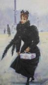 After Jean Beraud, Parisienne Sur la Place de la Concorde, oil on board, framed with picture lamp,