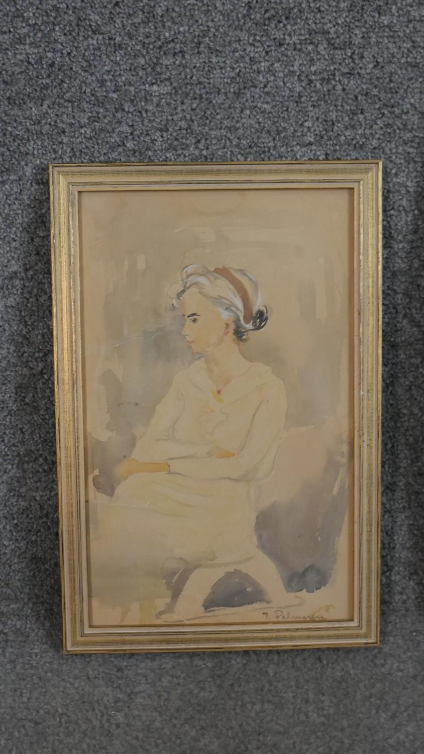 Inga Plamgren, watercolour of a woman, signed. H.24 W.22cm. - Image 3 of 4