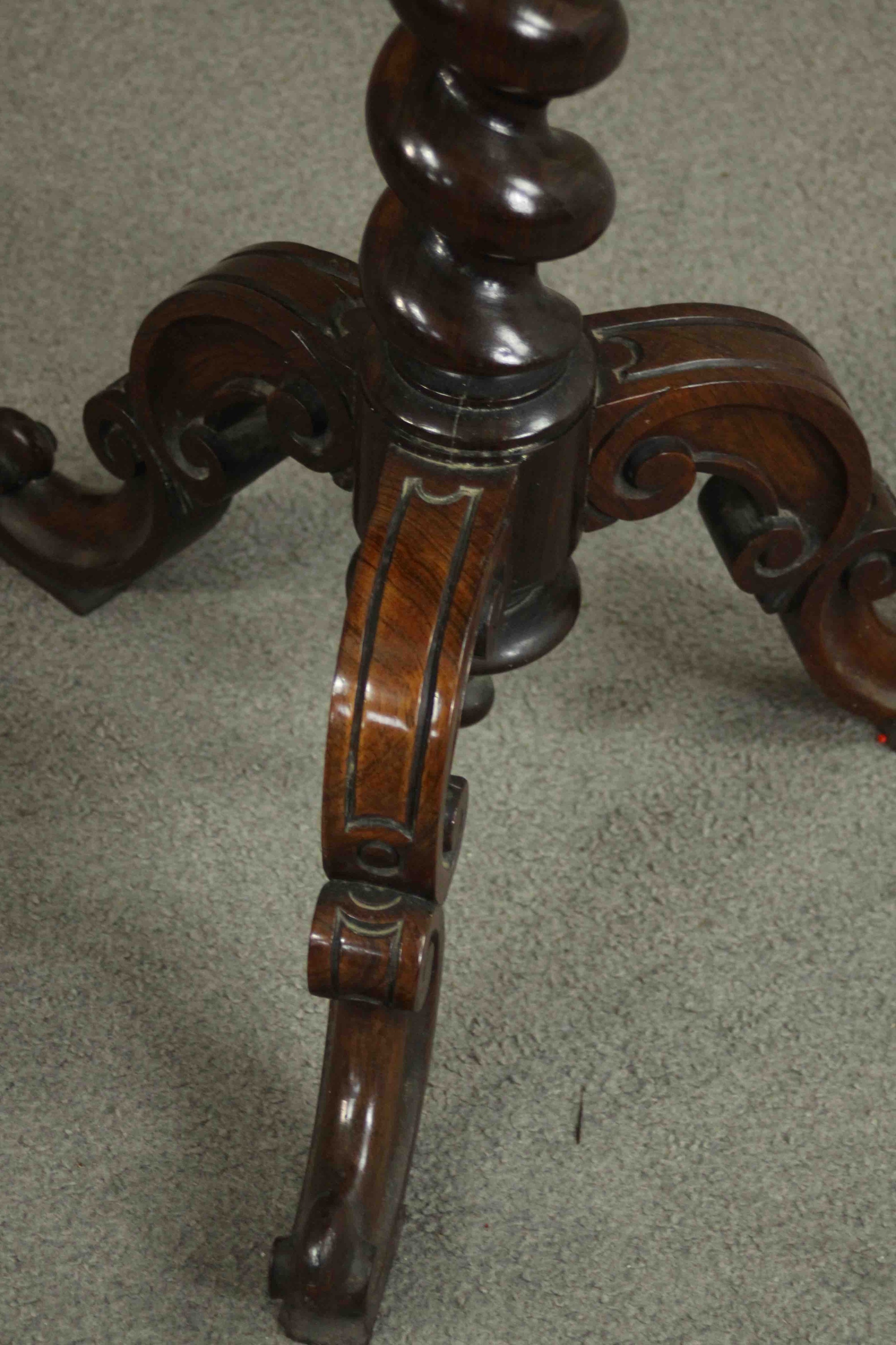 A mid Victorian rosewood and satinwood chessboard inlaid occasional table on spiral twist support - Image 5 of 5
