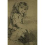 19th century school, Portrait of a Seated Girl, pencil, monogrammed CR lower right. H.59 W.49cm.