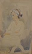 Inga Plamgren, watercolour of a woman, signed. H.24 W.22cm.