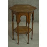 A 19th century Arts & Crafts oak Middle Eastern inspired occasional table, of hexagonal form, the