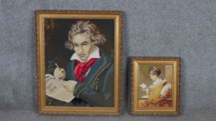 After Joseph Karl Stieler, portrait of Ludwig van Beethoven, needlepoint, together with another