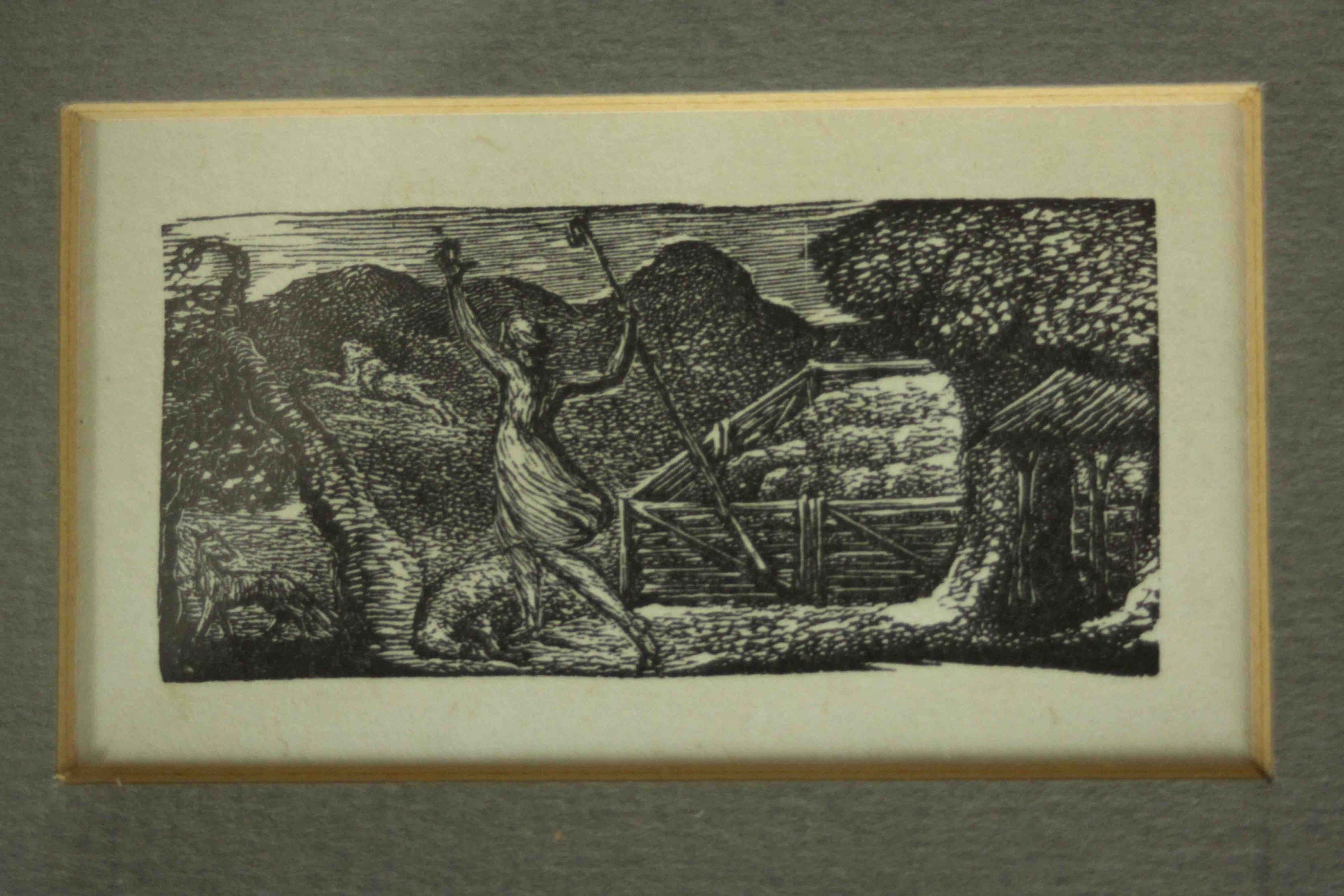 A set of four framed and glazed woodblock prints of various scenes, unsigned. H.21 W.25cm. (each) - Image 4 of 11