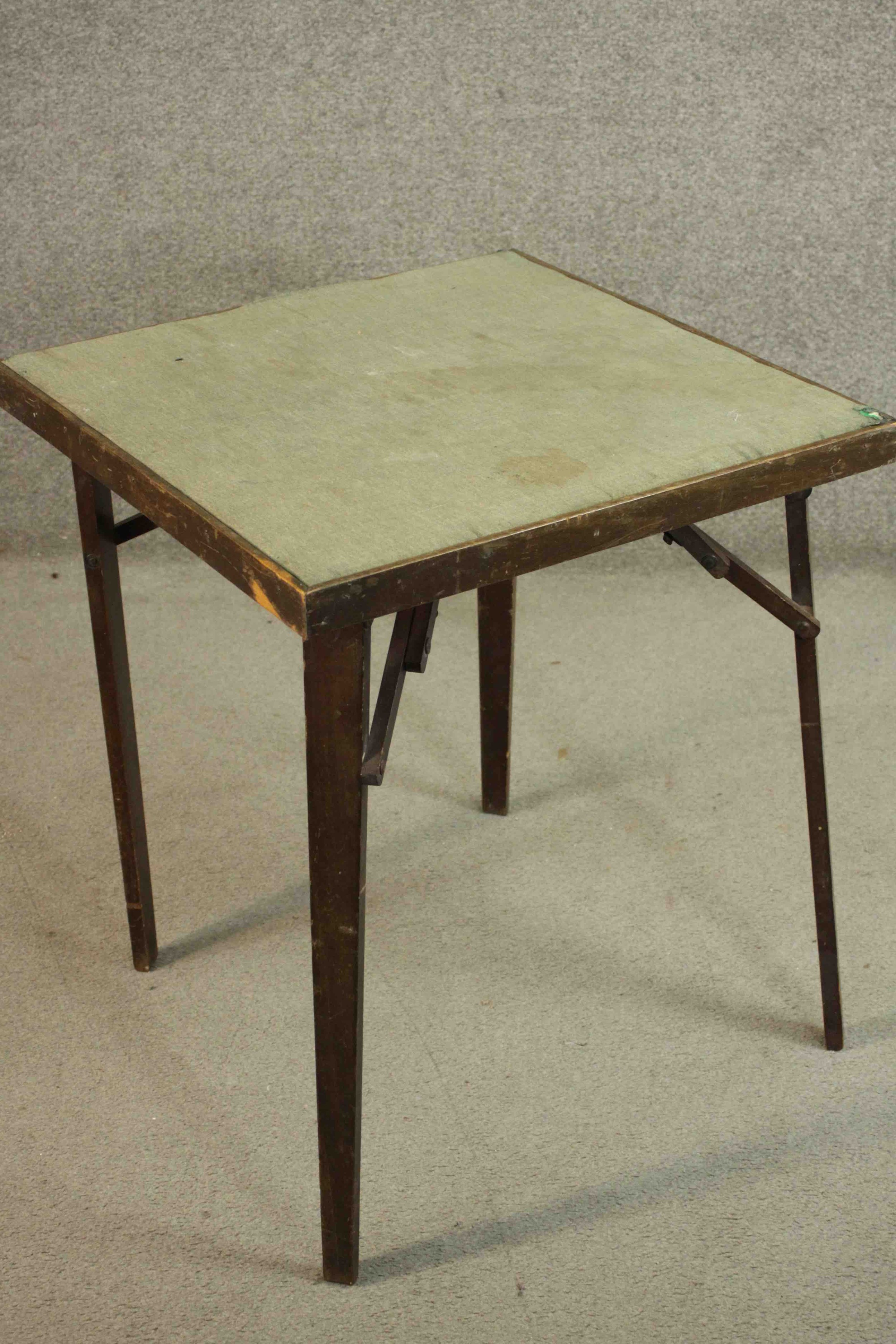A vintage folding card table with makers label to the underside. H.71 W.62 D.62cm. - Image 9 of 9