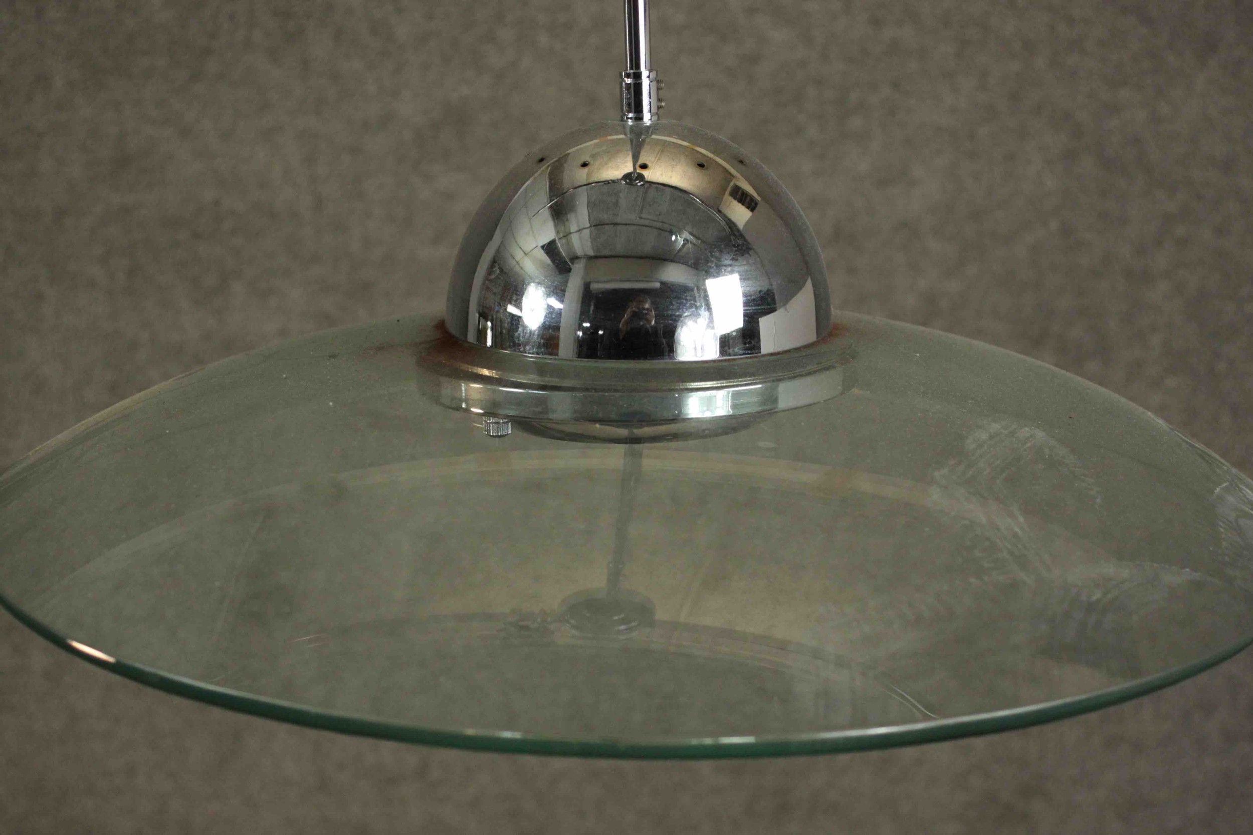 DAR Lighting; A Hemisphere 1 flying saucer style pendant light, with a telescopic chrome stem, - Image 2 of 4