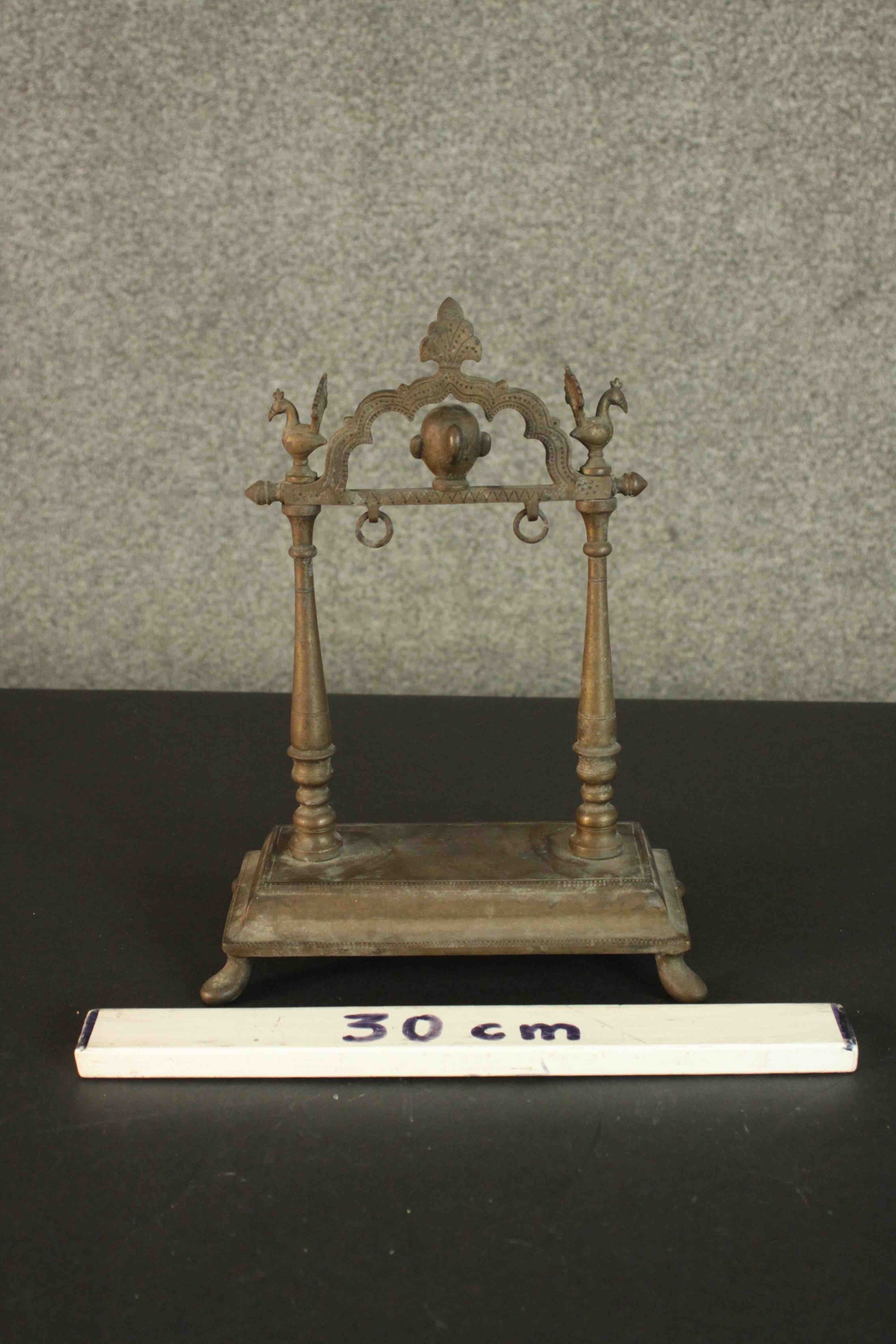 A 19th century Indian bronze frame for a gong. H.28 W.21 D.11cm. - Image 3 of 6