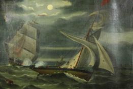 19th century school, Nocturnal Storm Beside a Lighthouse, oil on canvas. H.41 W.61cm.