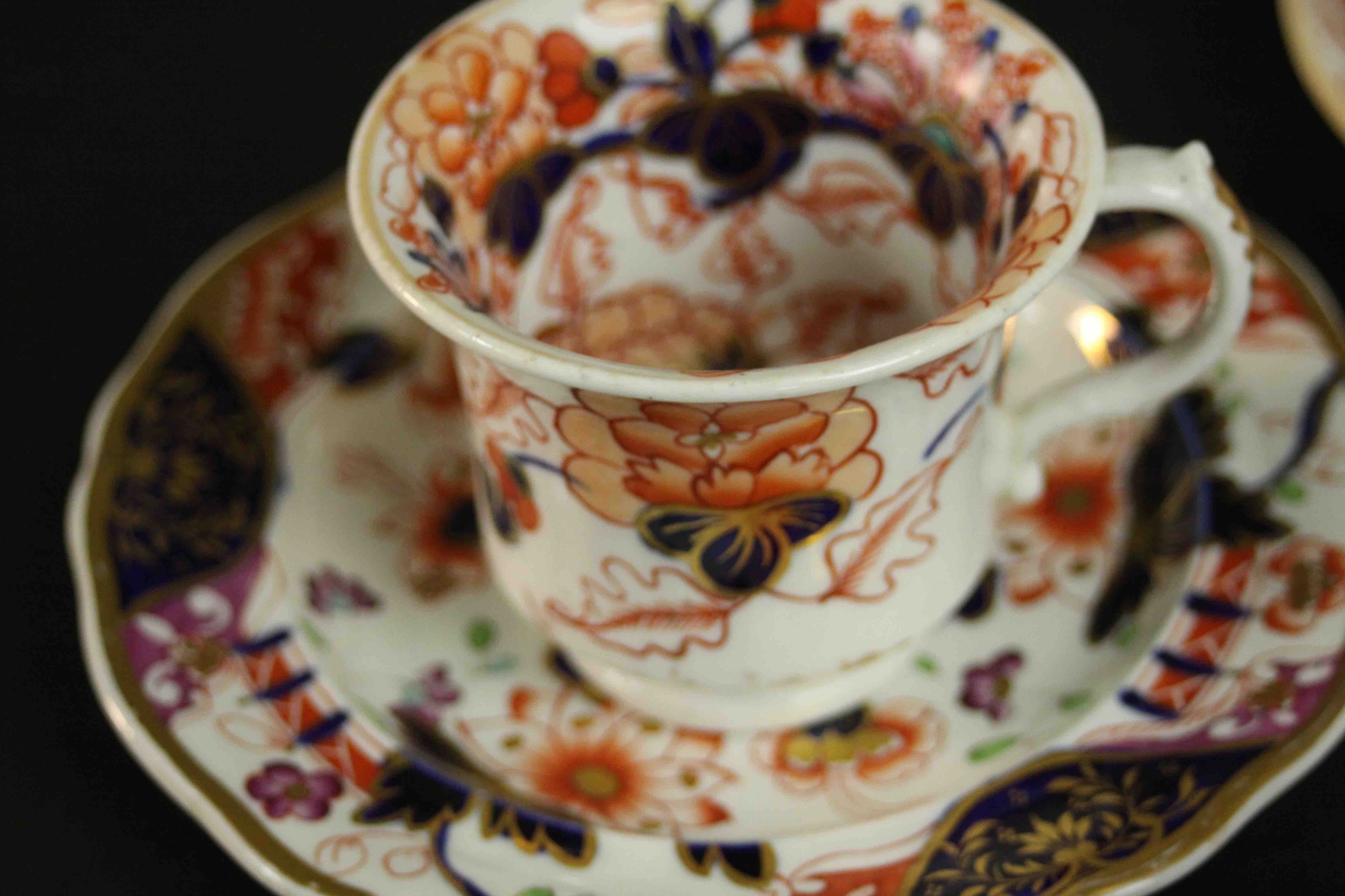 A 19th century hand painted and gilded Imari style six person part tea set. (incomplete) H.10 W.14 - Image 5 of 9