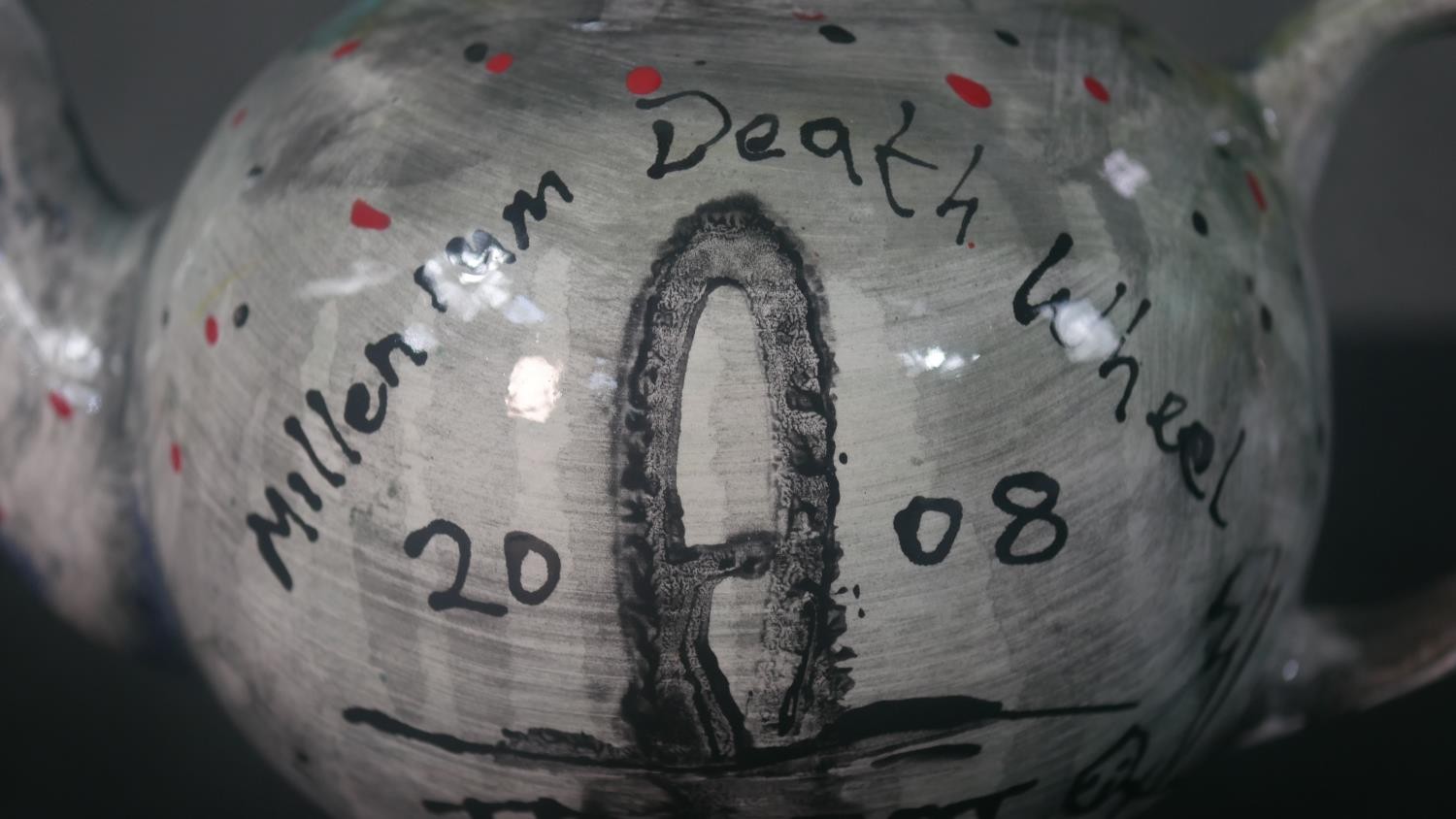STOT21stCplanB (Harry Adams), 20th Century, Millennium Death Wheel teapot, glazed and hand painted - Image 2 of 13