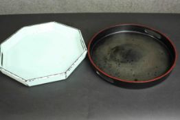 Two vintage lacquered Liberty trays, one of octagonal form. Maker's mark to base. Dia.32cm. (